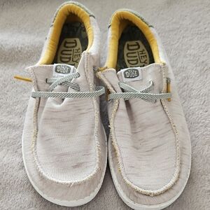 Boys Hey Dude Beige and Yellow Slip-On Loafers
